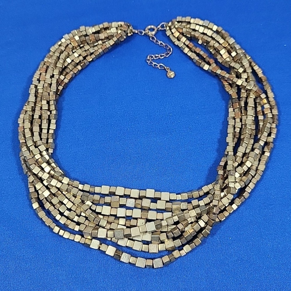 Loft‎ Multi Strand Necklace Gold-Tone Cube Beaded Layered Chunky Statement